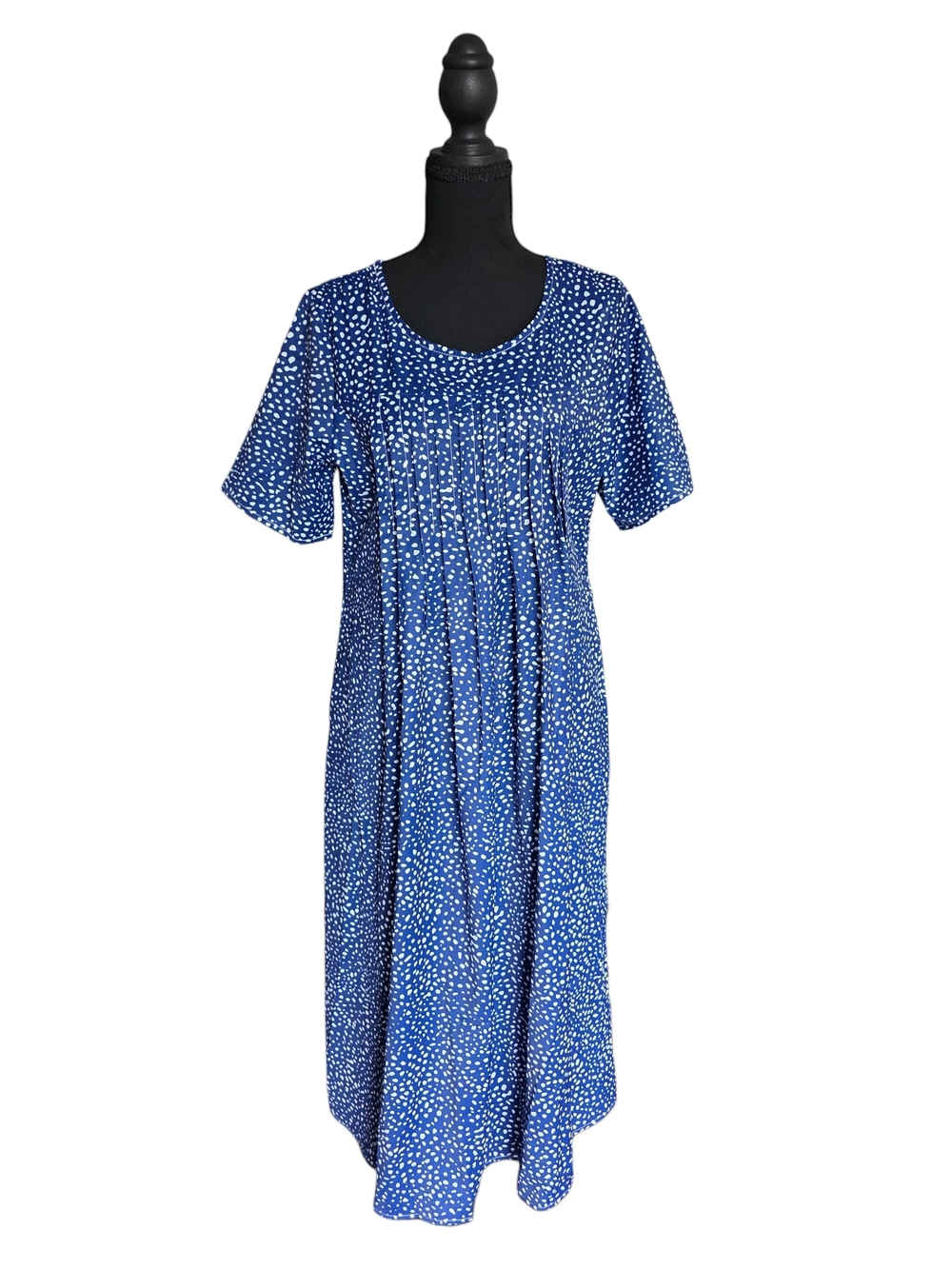 Blue Polka Dot Short Sleeve Midi Dress